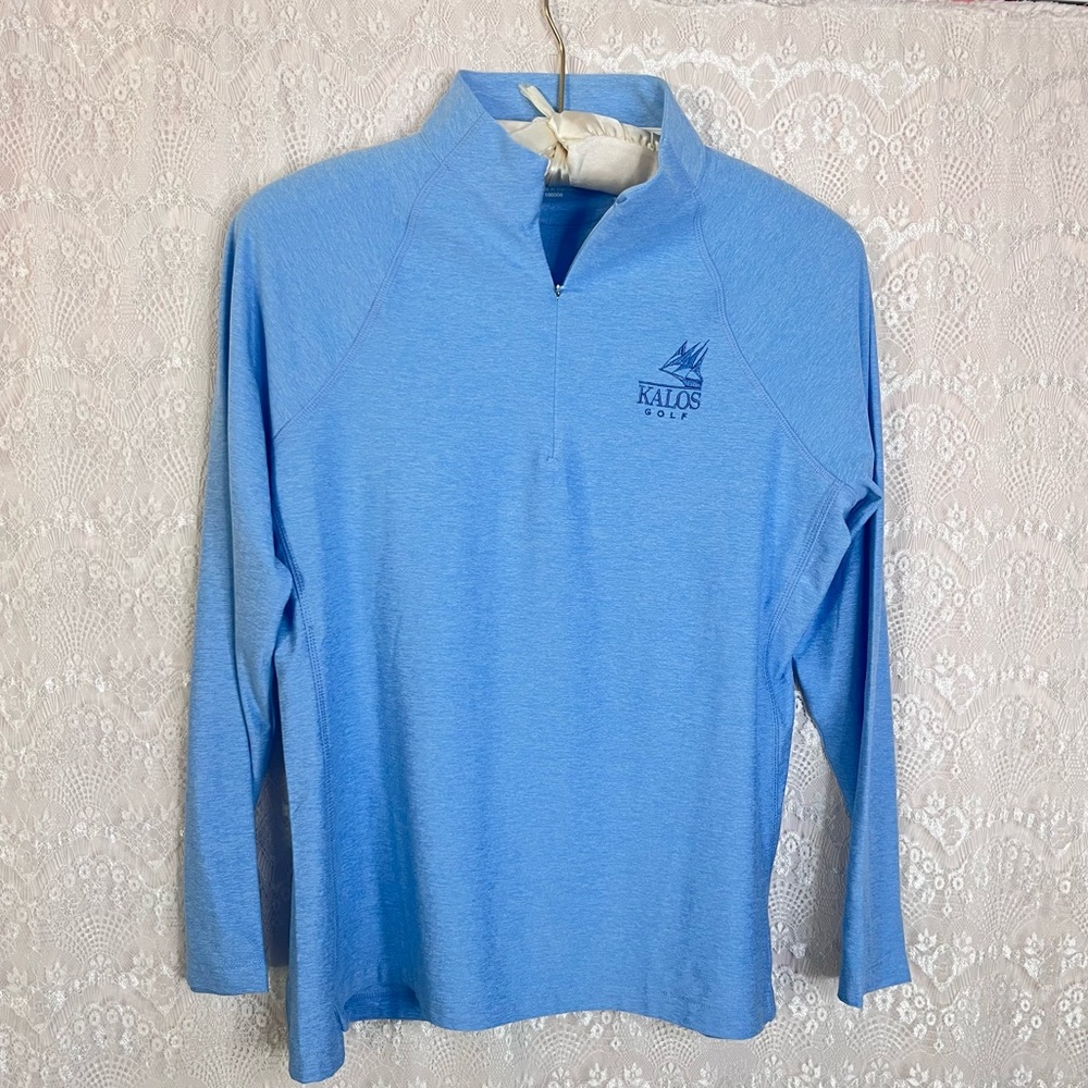 Peter Millar KALOS Golf Women's Perth Melange Raglan-Sleeve 1/4 Zip Blue Size L - Picture 2 of 13